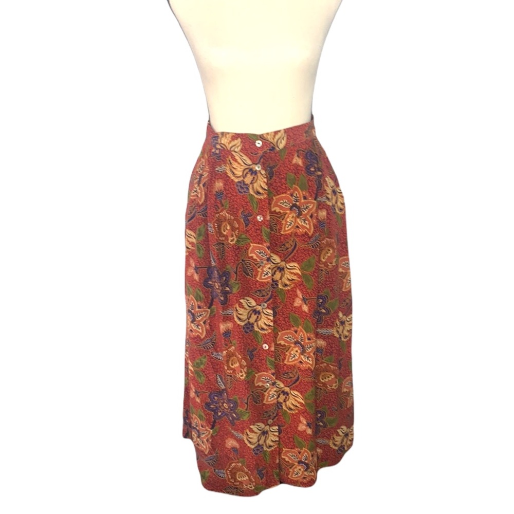 JH Collectibles Vintage High Waisted Button Down Floral Silk Skirt Sz 6/8